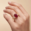 Oval Crimson Ruby Tiered Channel Set Ribbed Band Ring