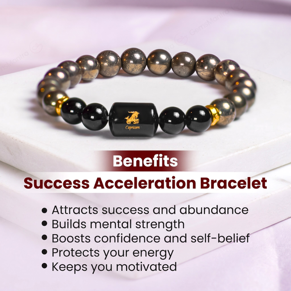 Capricorn Zodiac Makar Rashi Bracelet with Pyrite & Black Onyx