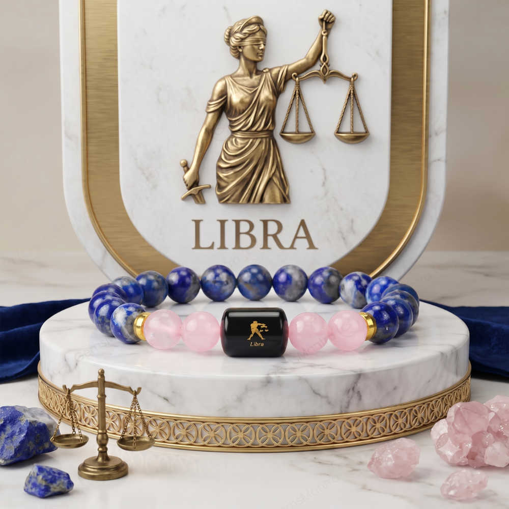 Libra Zodiac Tula Rashi Bracelet with Lapis Lazuli & Rose Quartz Main image