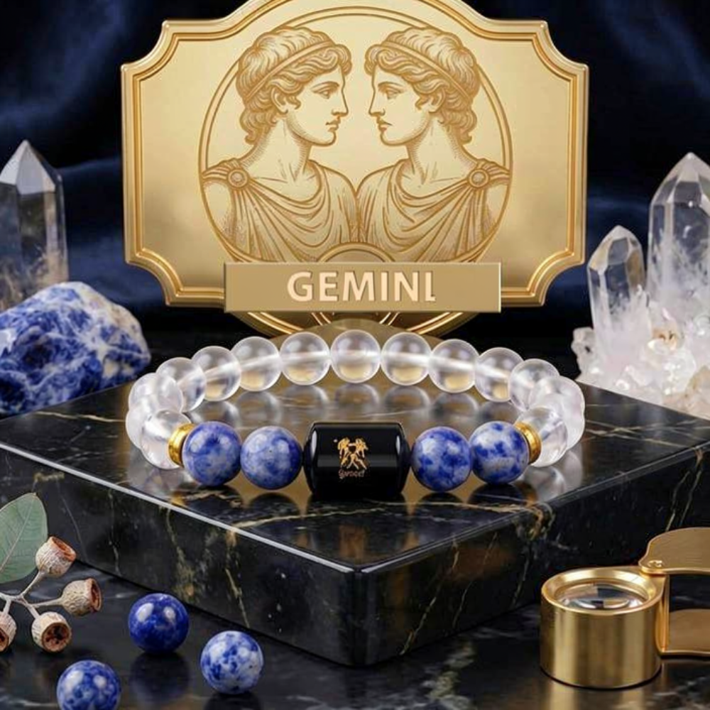 Gemini Zodiac Mithun Rashi Bracelet with Clear Quartz & Sodalite