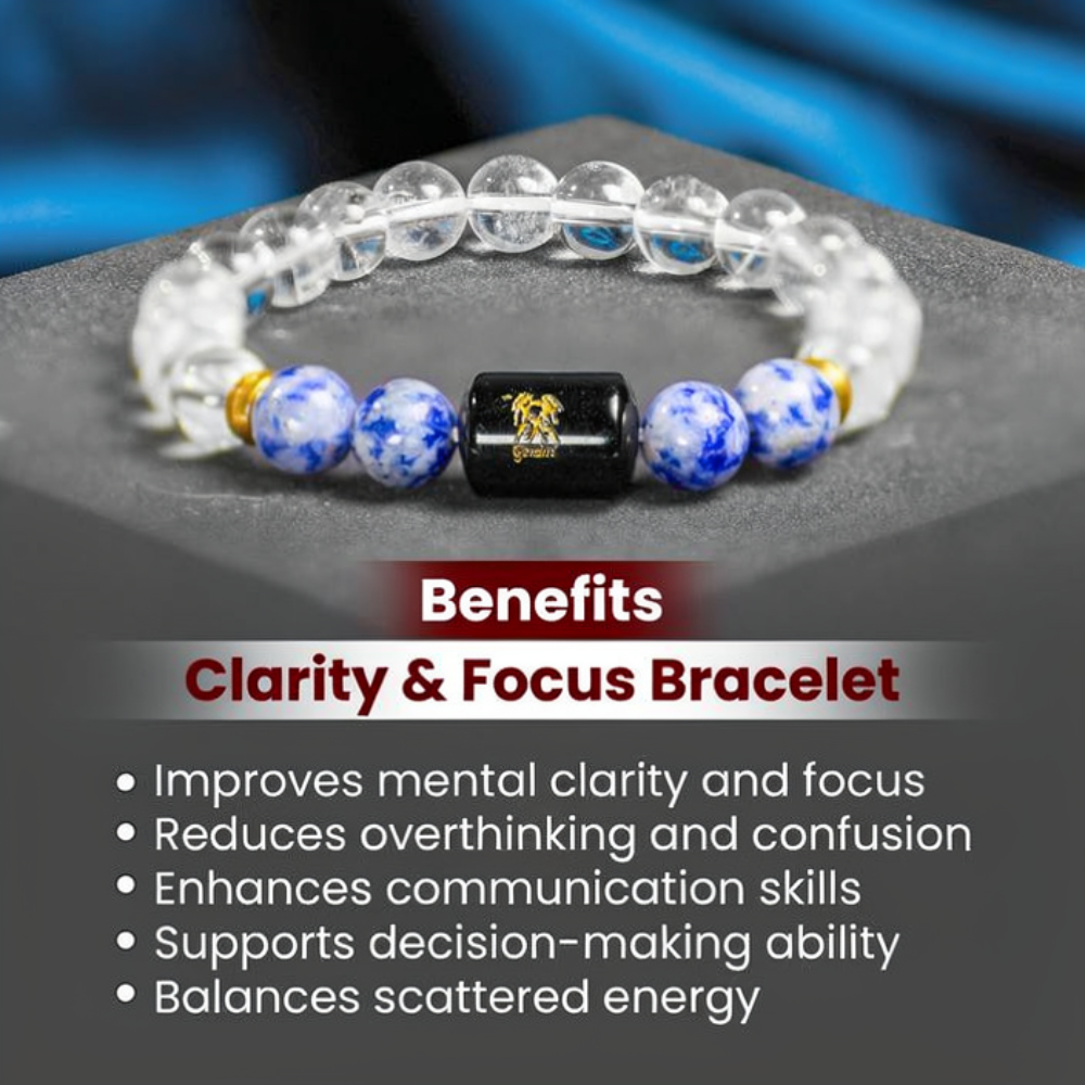 Gemini Zodiac Mithun Rashi Bracelet with Clear Quartz & Sodalite