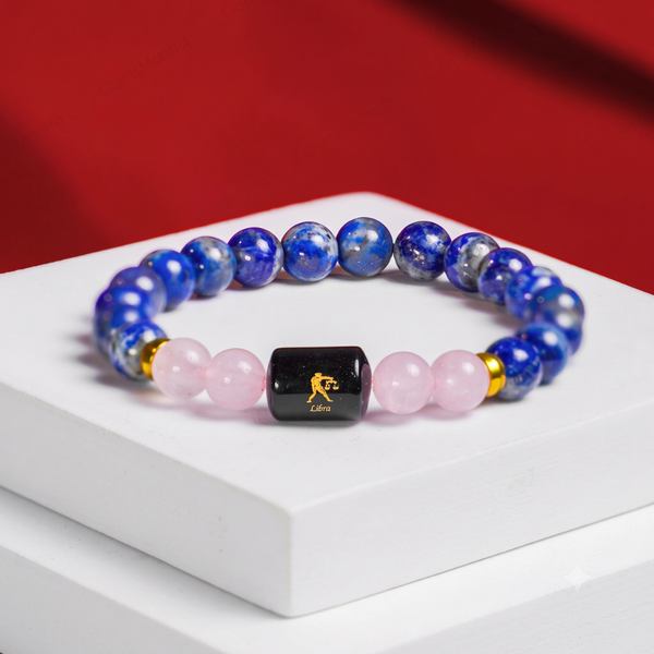 Libra Zodiac Tula Rashi Bracelet with Lapis Lazuli & Rose Quartz