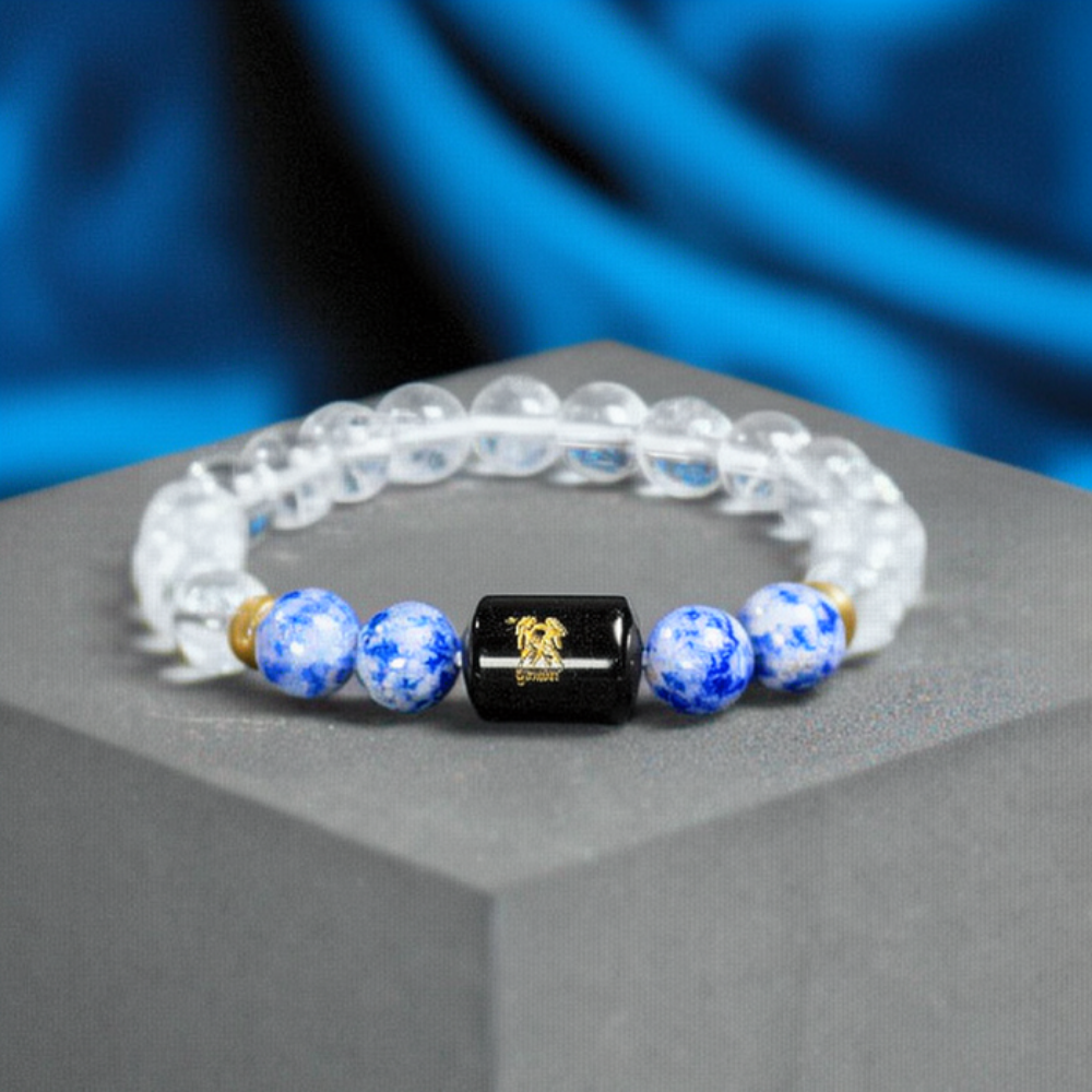 Gemini Zodiac Mithun Rashi Bracelet with Clear Quartz & Sodalite