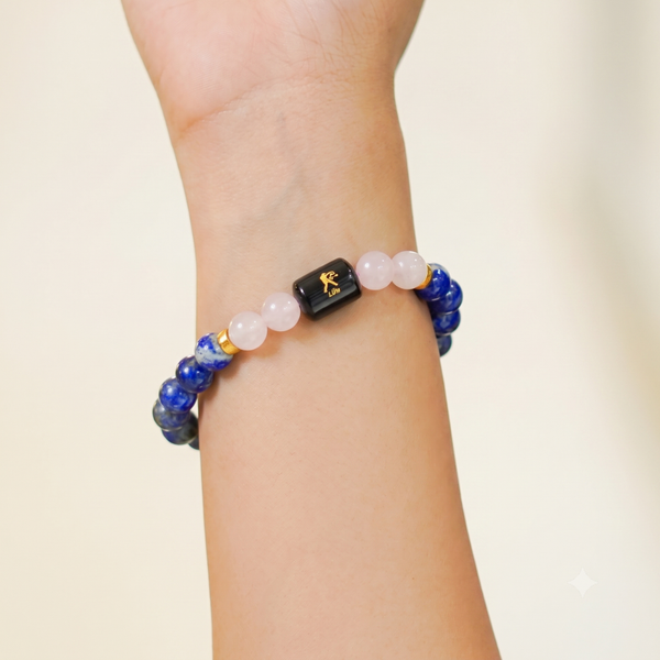 Libra Zodiac Tula Rashi Bracelet with Lapis Lazuli & Rose Quartz