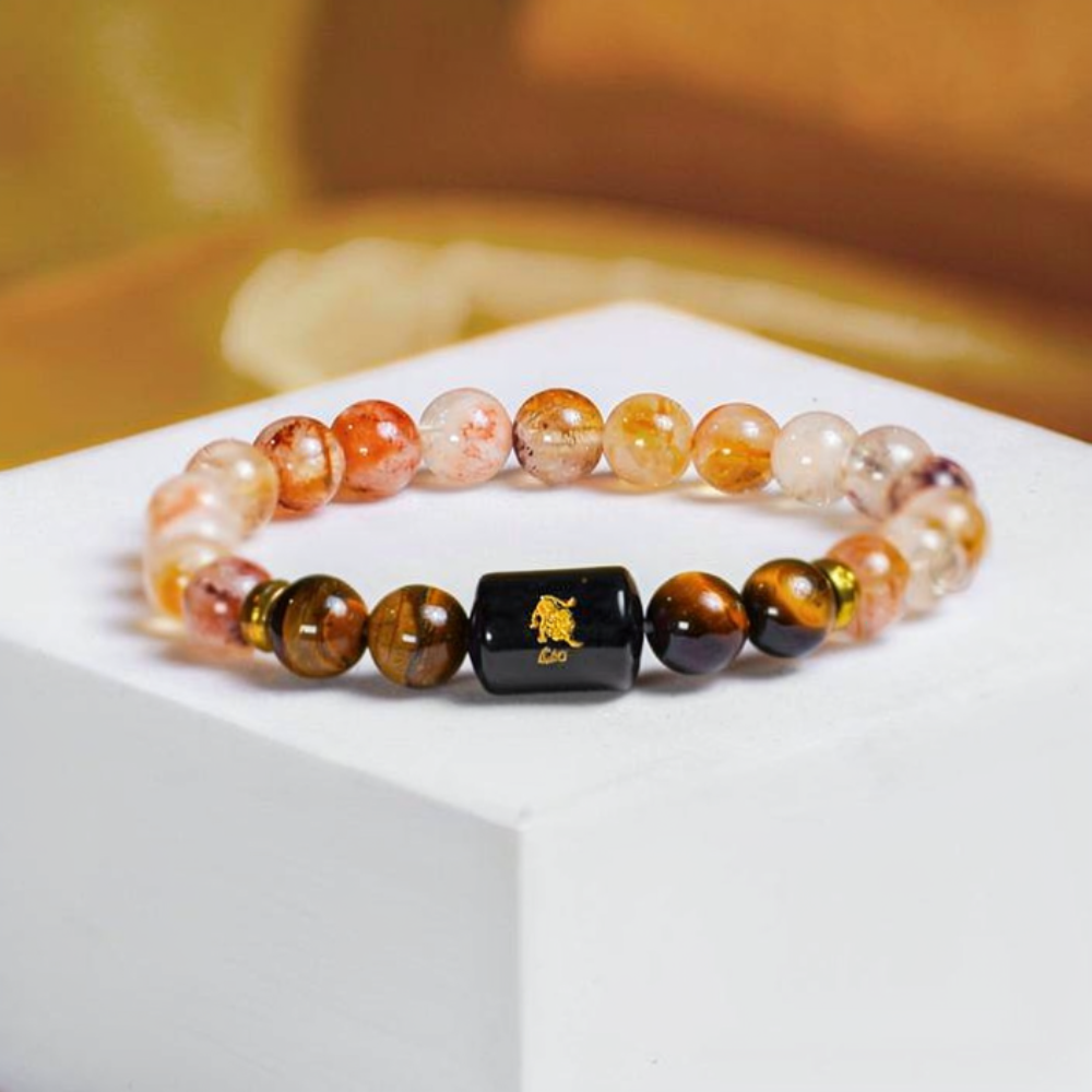 Leo Zodiac Singh Rashi Bracelet with Citrine & Tiger Eye