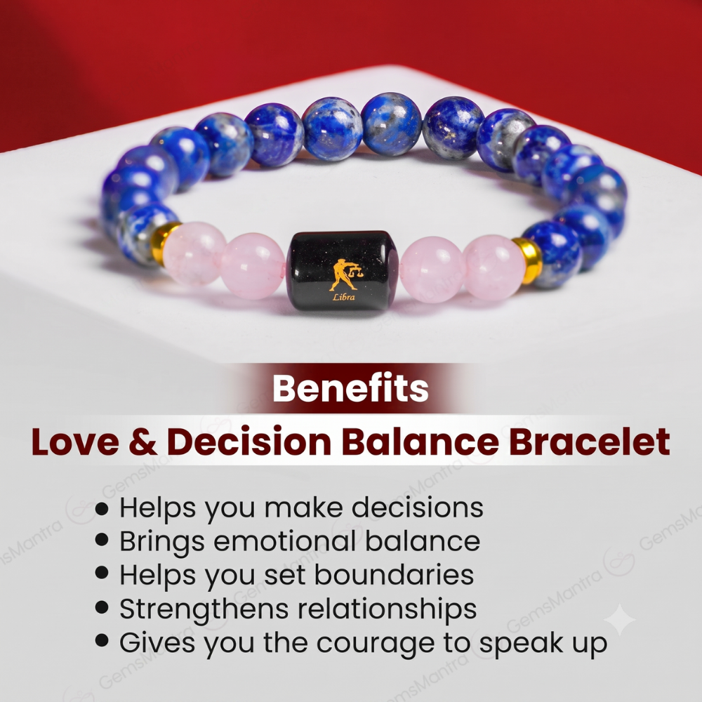Libra Zodiac Tula Rashi Bracelet with Lapis Lazuli & Rose Quartz