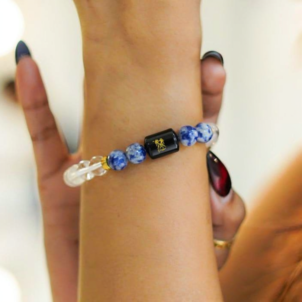 Gemini Zodiac Mithun Rashi Bracelet with Clear Quartz & Sodalite