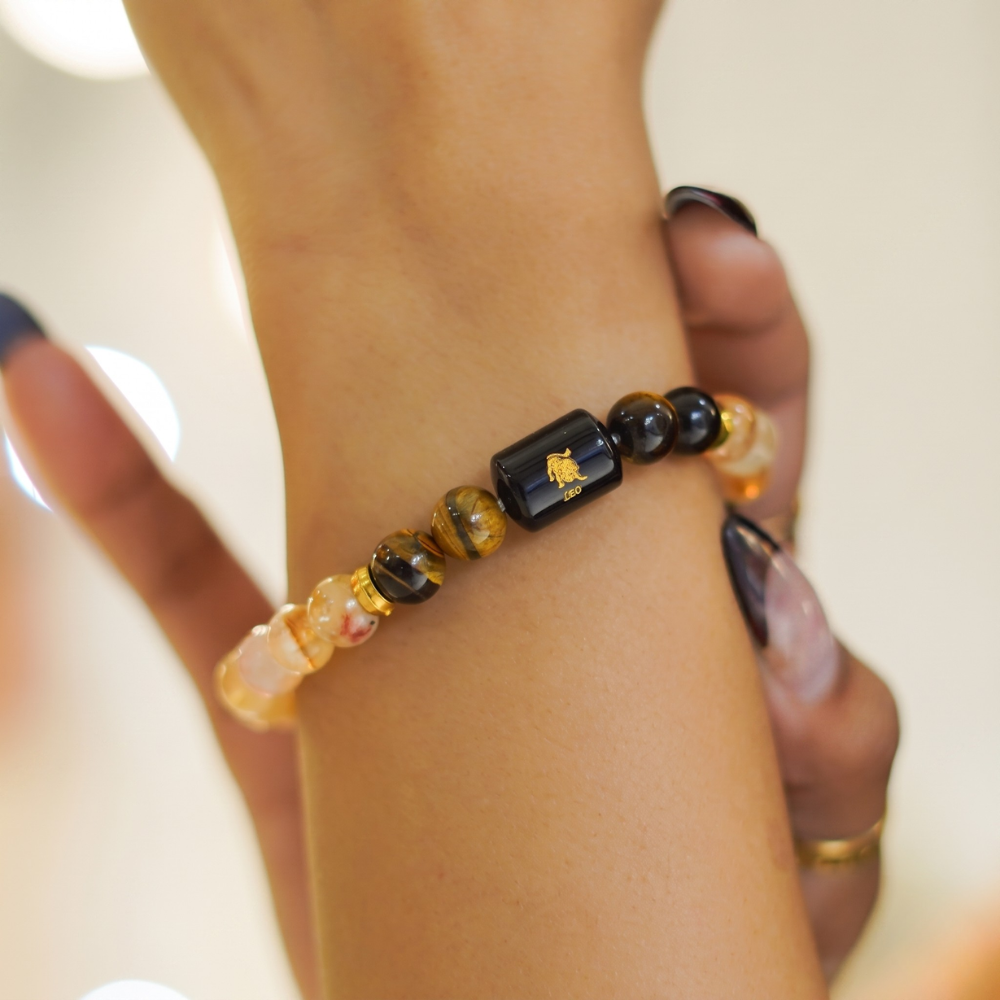 Leo Zodiac Singh Rashi Bracelet with Citrine & Tiger Eye