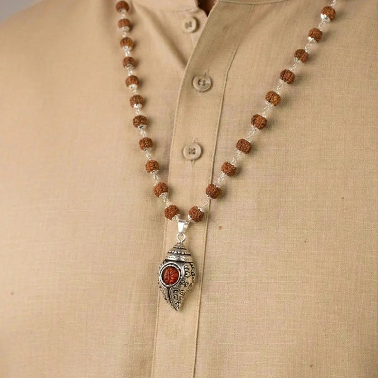 Divya Shankh Rudraksha Mala with Om Bead Karungali Mala