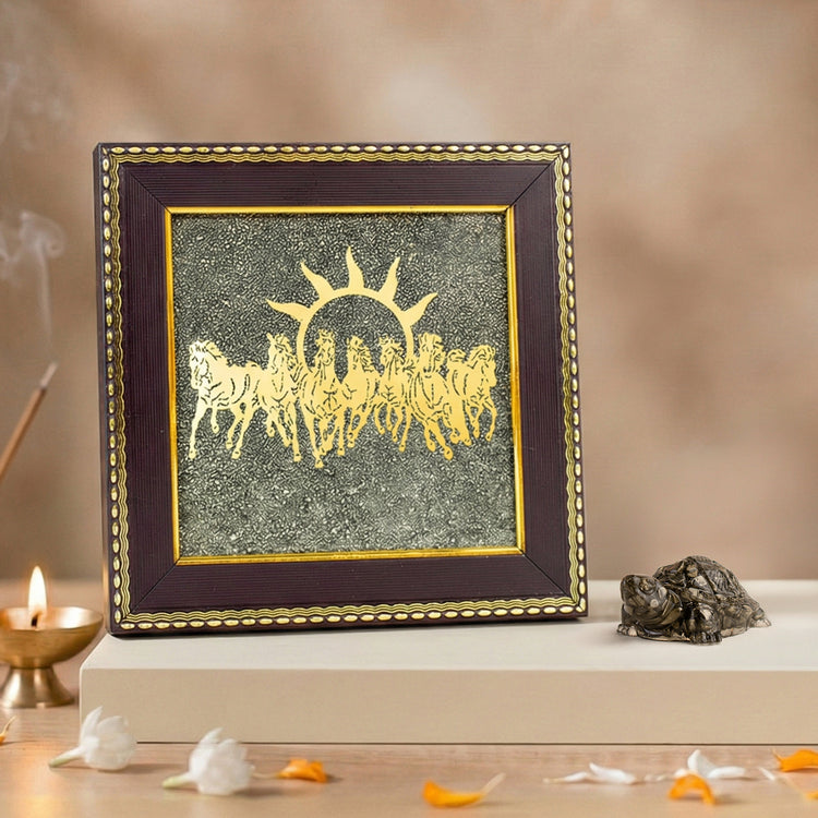 Vastu Shakti Combo – 7 Horses on Pyrite Frame with Pyrite Tortoise Main image