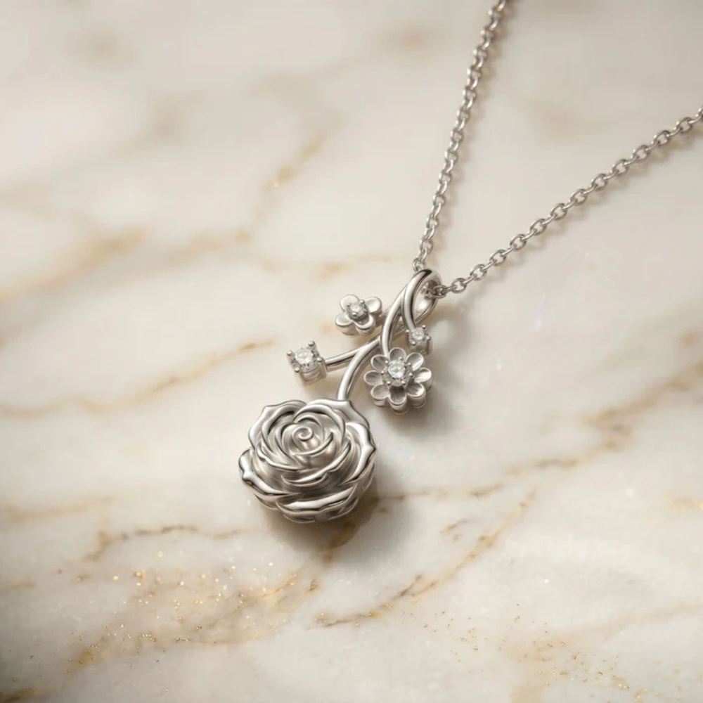 Sculpted Rose Floral Moissanite Pendant – 925 Silver Main image