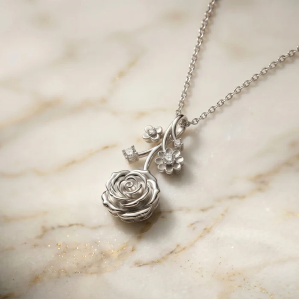 Sculpted Rose Floral Moissanite Pendant – 925 Silver