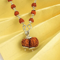 5 Mukhi Silver Rudraksha Mala - with Natural Gauri-Shankar Rudraksha Pendant