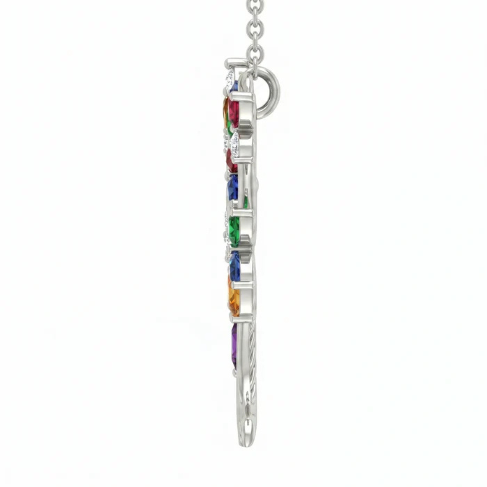 Tree of Life Multi-Color Crystal Pendant Necklace – 925 Silver