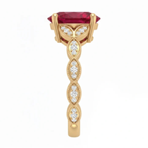 Oval Crimson Ruby Botanical Marquise Leaf Accent Ring