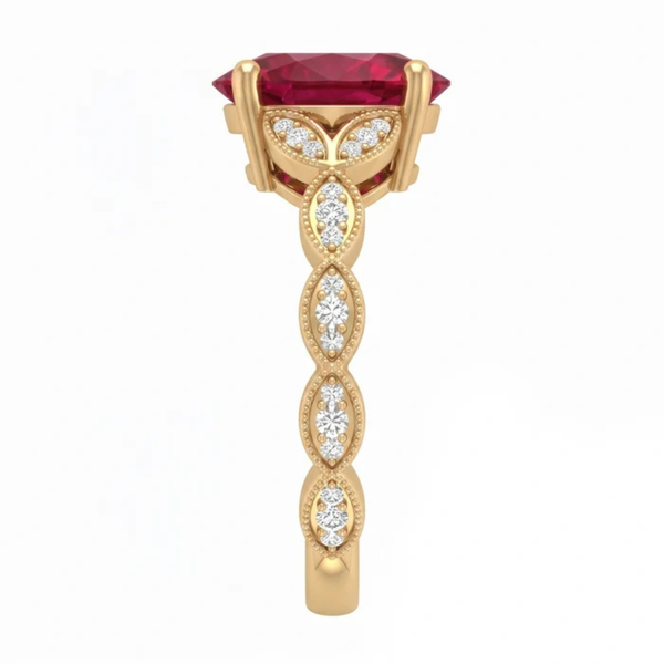 Oval Crimson Ruby Botanical Marquise Leaf Accent Ring