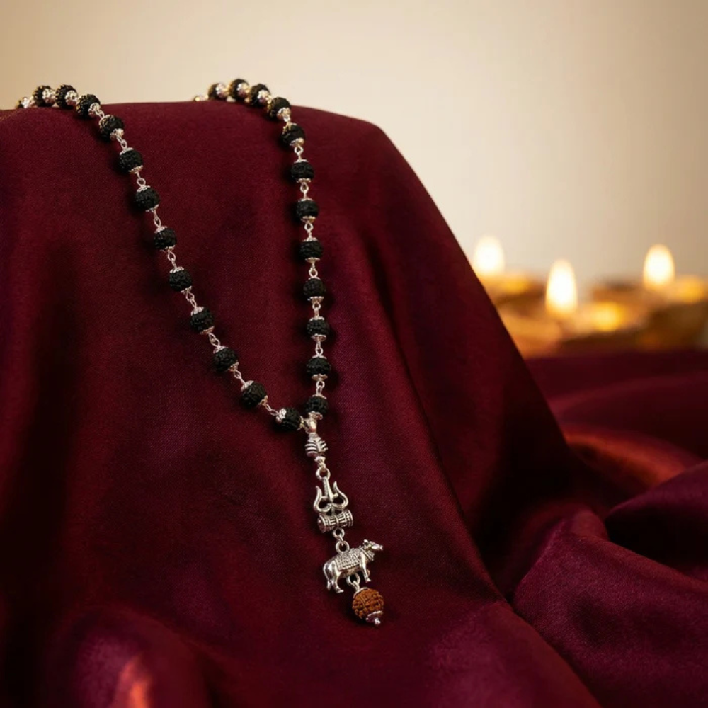 Shiv Nandi Protection Mala (Karungali) With Sterling Silver