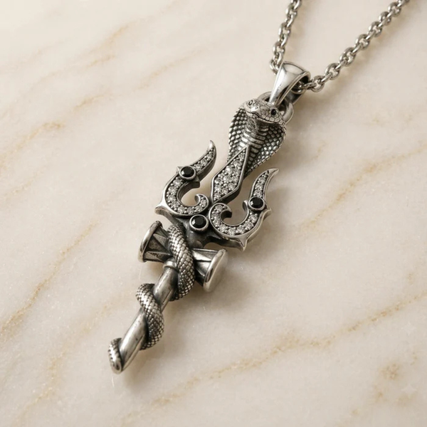 Spiritual Trident and Cobra Serpent Moissanite Pendant – 925 Silver