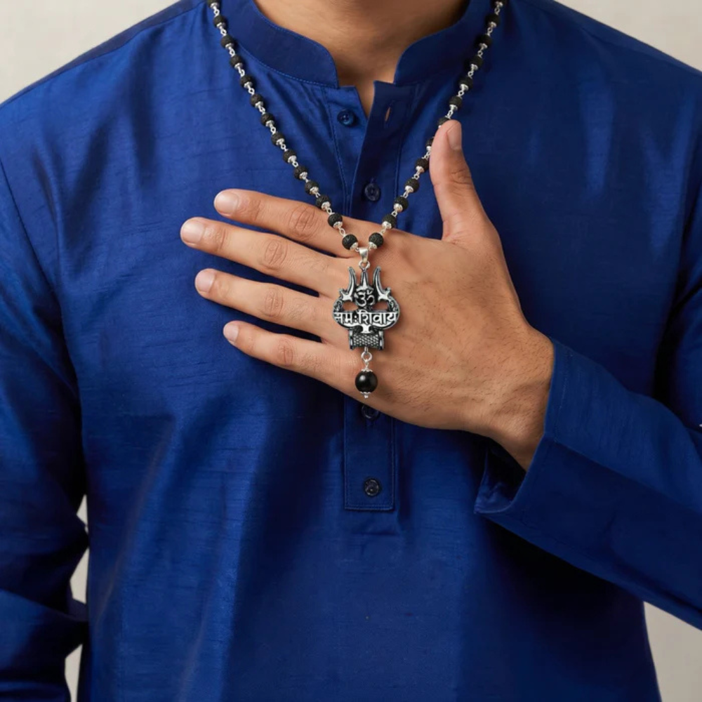 Original Shiv Trishul Karungali Mala (Silver) Main image
