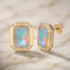 Emerald-Cut Opal Stud Earrings with Diamond Halo