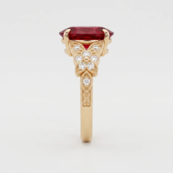 Oval Crimson Ruby Enchanted Blossom Botanical Ring