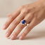 Pear Cut Royal Blue Sapphire Three Stone Chevron Bridal Set