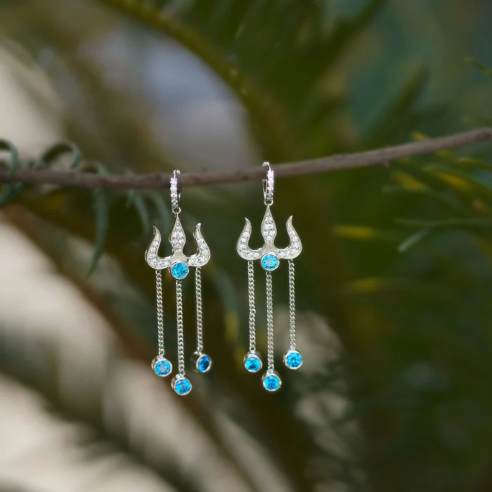 Trident Motif Moissanite Drop Earrings – 925 Silver Main image