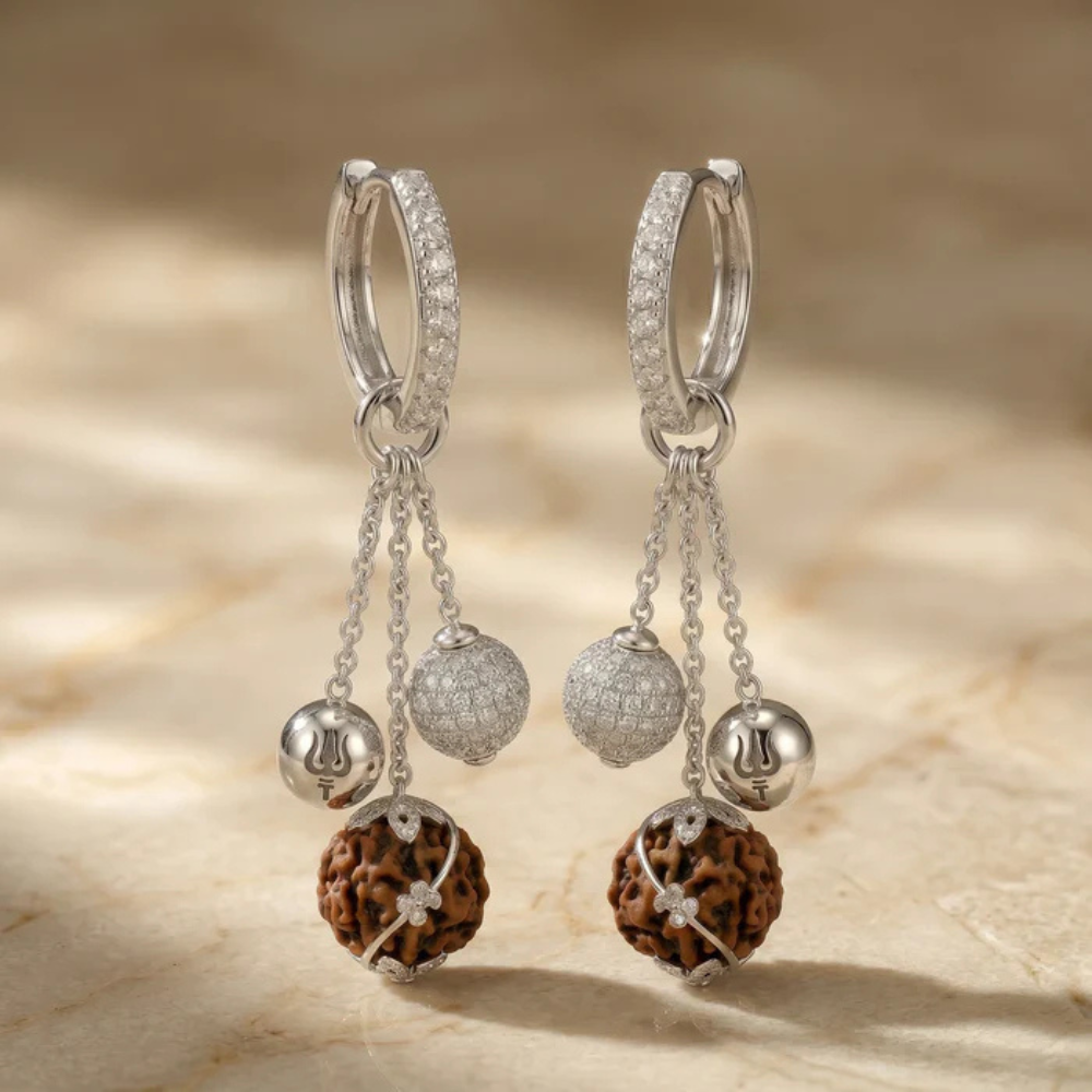 Rudraksha Hoop Earrings (Trishul charm) Main image