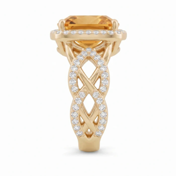 Cushion Honey Citrine Intertwined Celtic Infinity Halo Ring