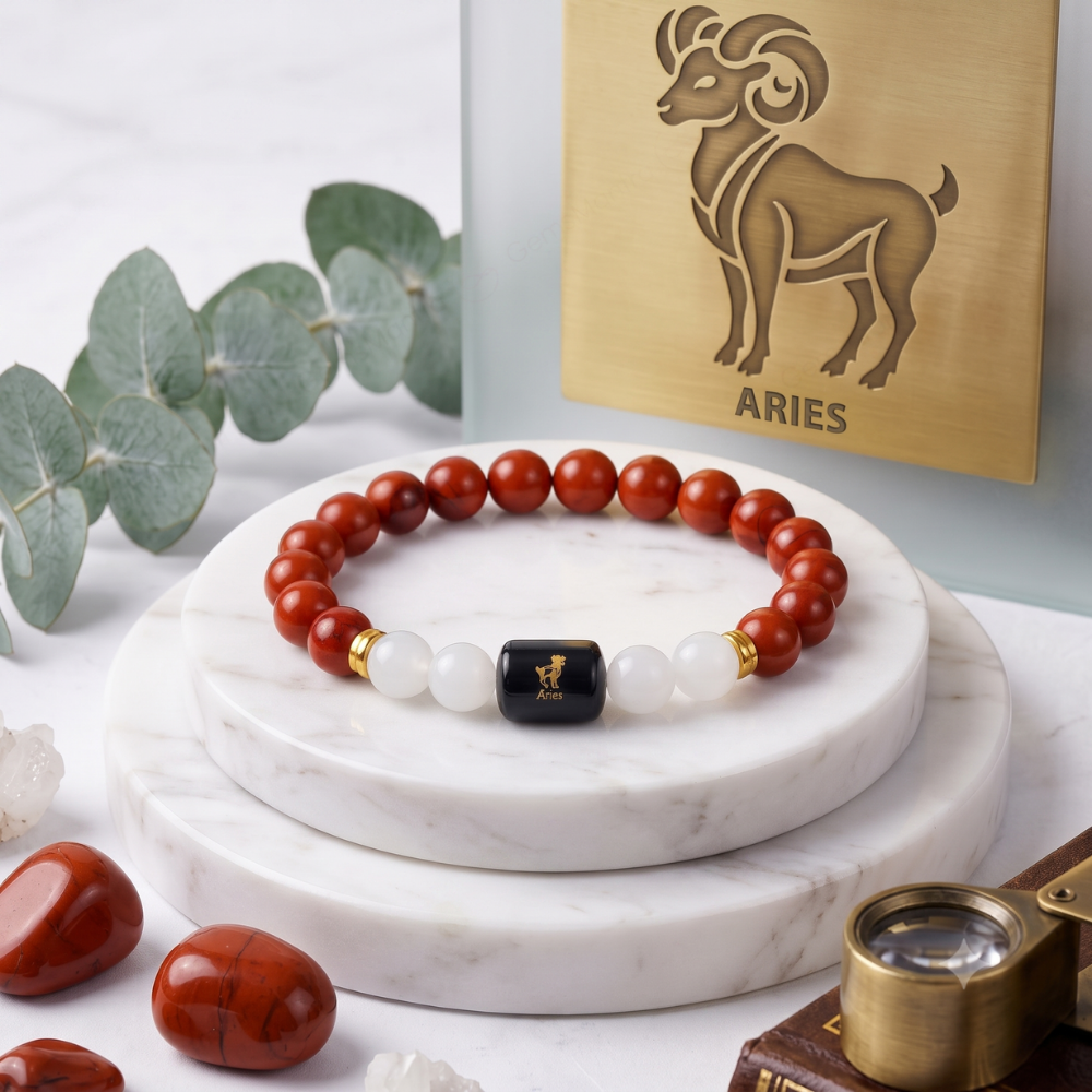 Aries Zodiac Mesh Rashi Bracelet with Red Jasper & Moonstone Main image