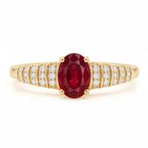 Oval Crimson Ruby Tiered Channel Set Ribbed Band Ring