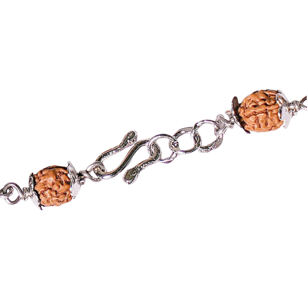 Original 5 Mukhi Rudraksha Silver Elephant Bracelet for Kids - 8 Beads
