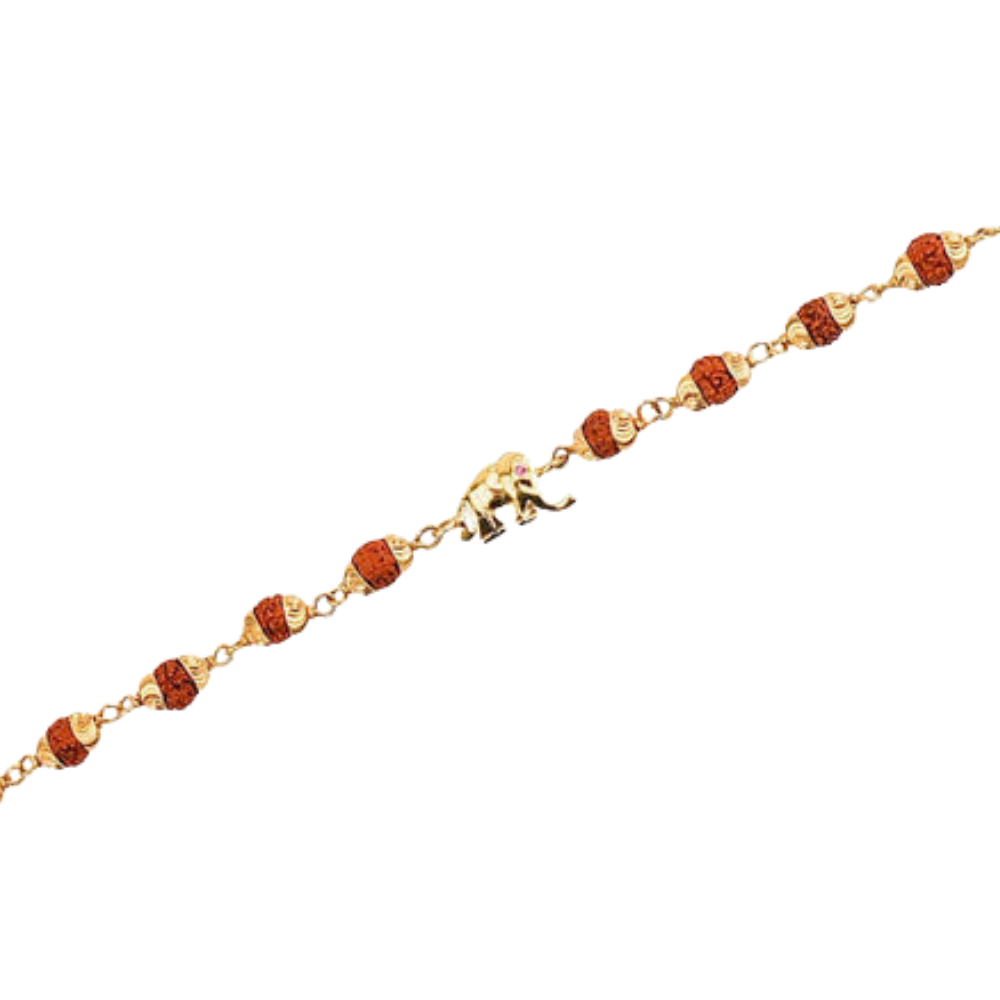 Original 5 Mukhi Rudraksha Gold Elephant Bracelet for Kids