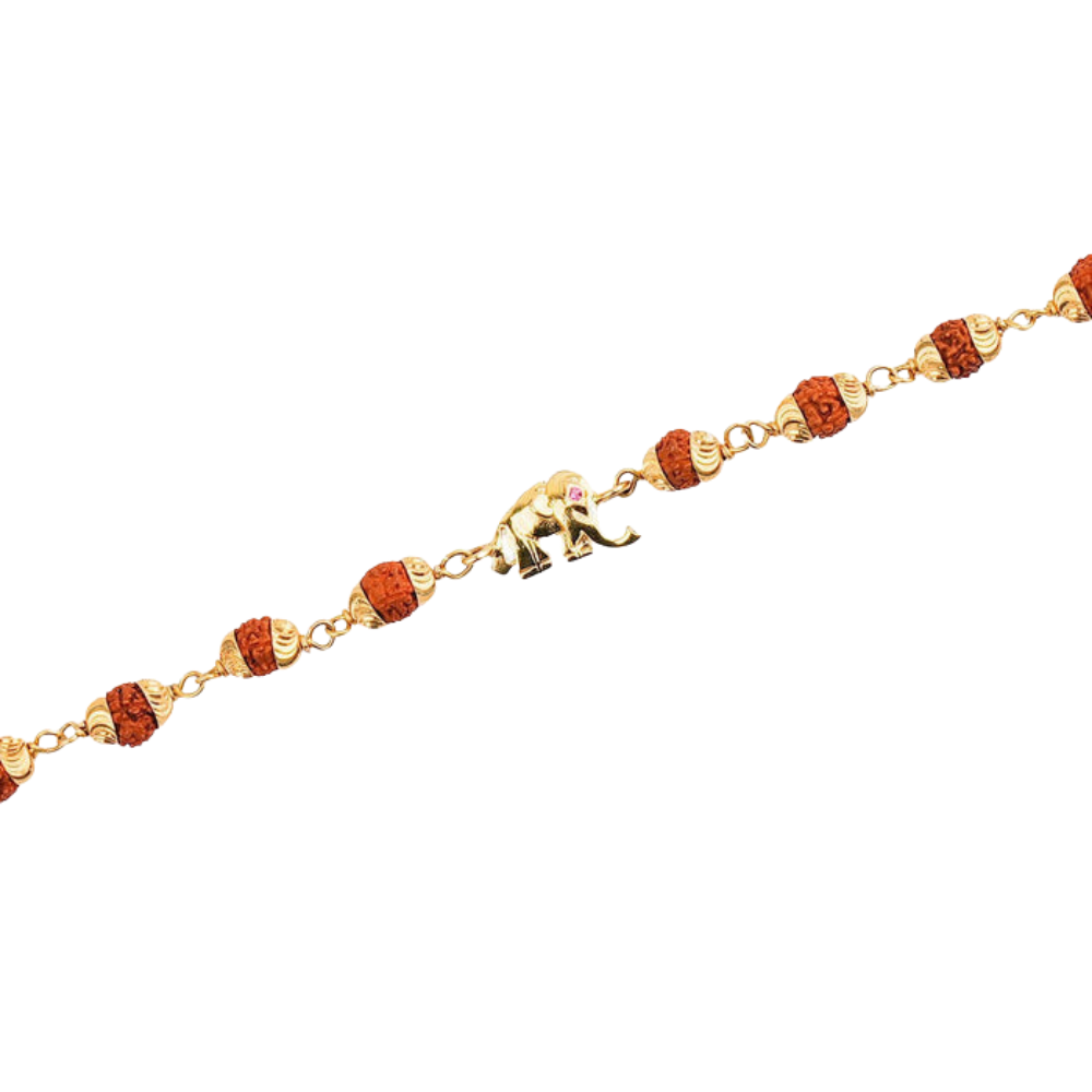 Original 5 Mukhi Rudraksha Gold Elephant Bracelet for Kids