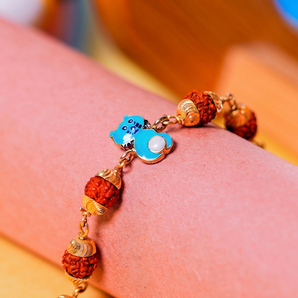Original 5 Mukhi Rudraksha Gold Kitty Bracelet for Kids
