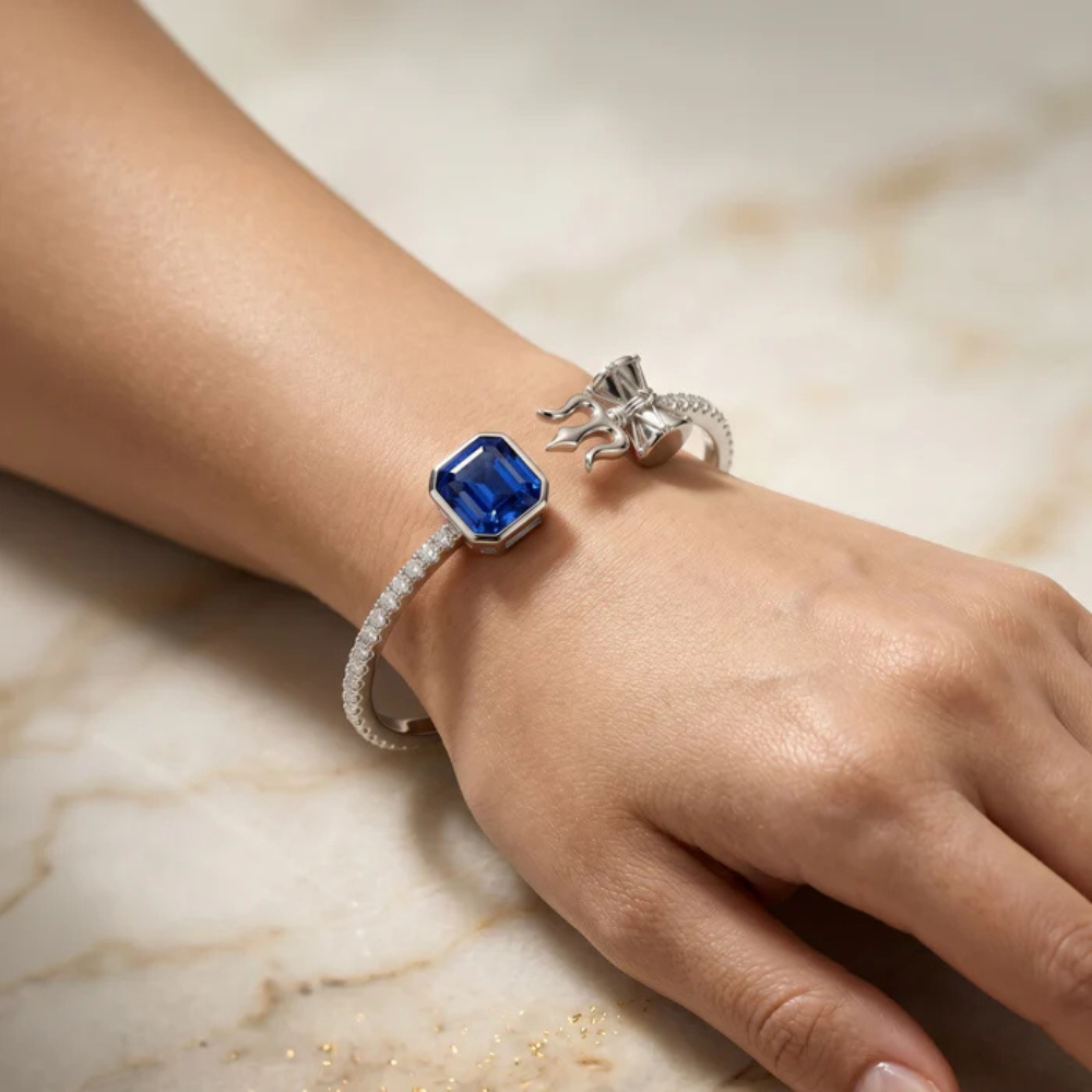 Shiv Damru Blue Stone Silver Bracelet Secondary image