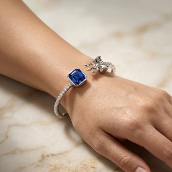 Shiv Damru Blue Stone Silver Bracelet