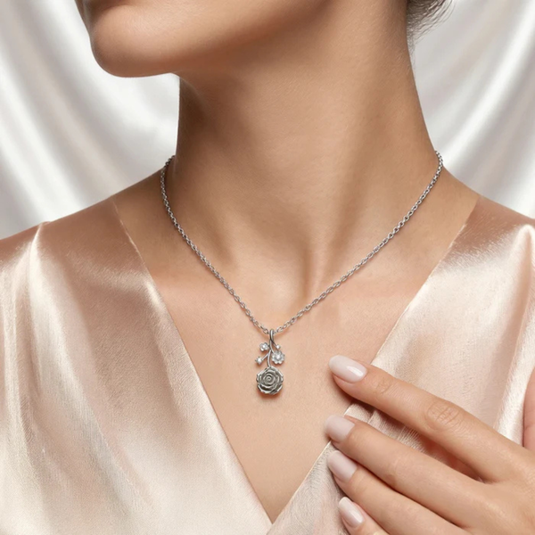Sculpted Rose Floral Moissanite Pendant – 925 Silver