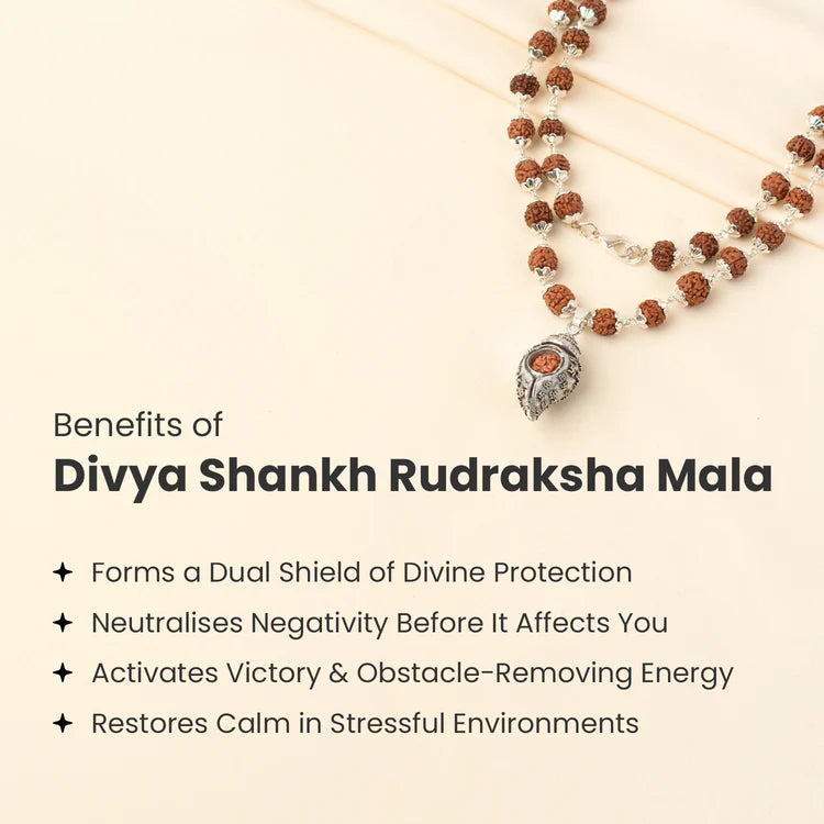 Divya Shankh Rudraksha Mala with Om Bead Karungali Mala