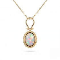 Bezel-Set Oval Opal Pendant with Beaded Border