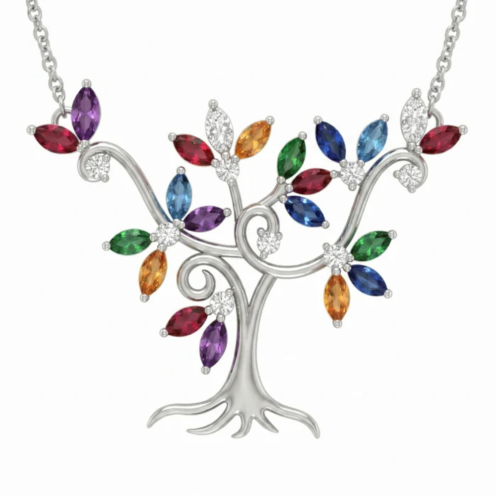 Tree of Life Multi-Color Crystal Pendant Necklace – 925 Silver Secondary image