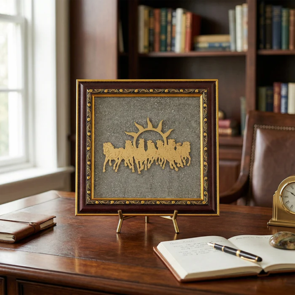 7 Horses Vastu Pyrite Dust Frame – Growth & Success Main image