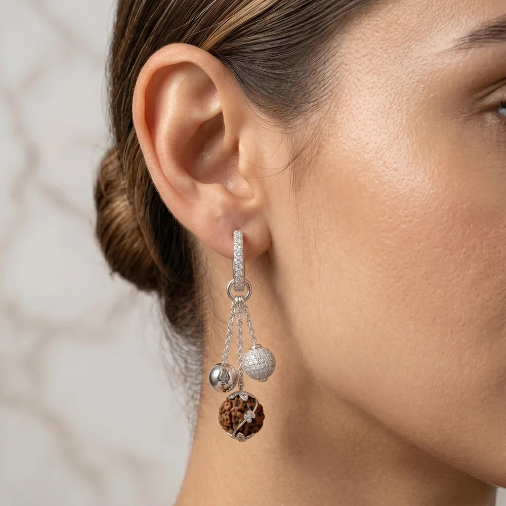 Rudraksha Hoop Earrings (Trishul charm) Secondary image