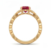 Oval Crimson Ruby Botanical Marquise Leaf Accent Ring