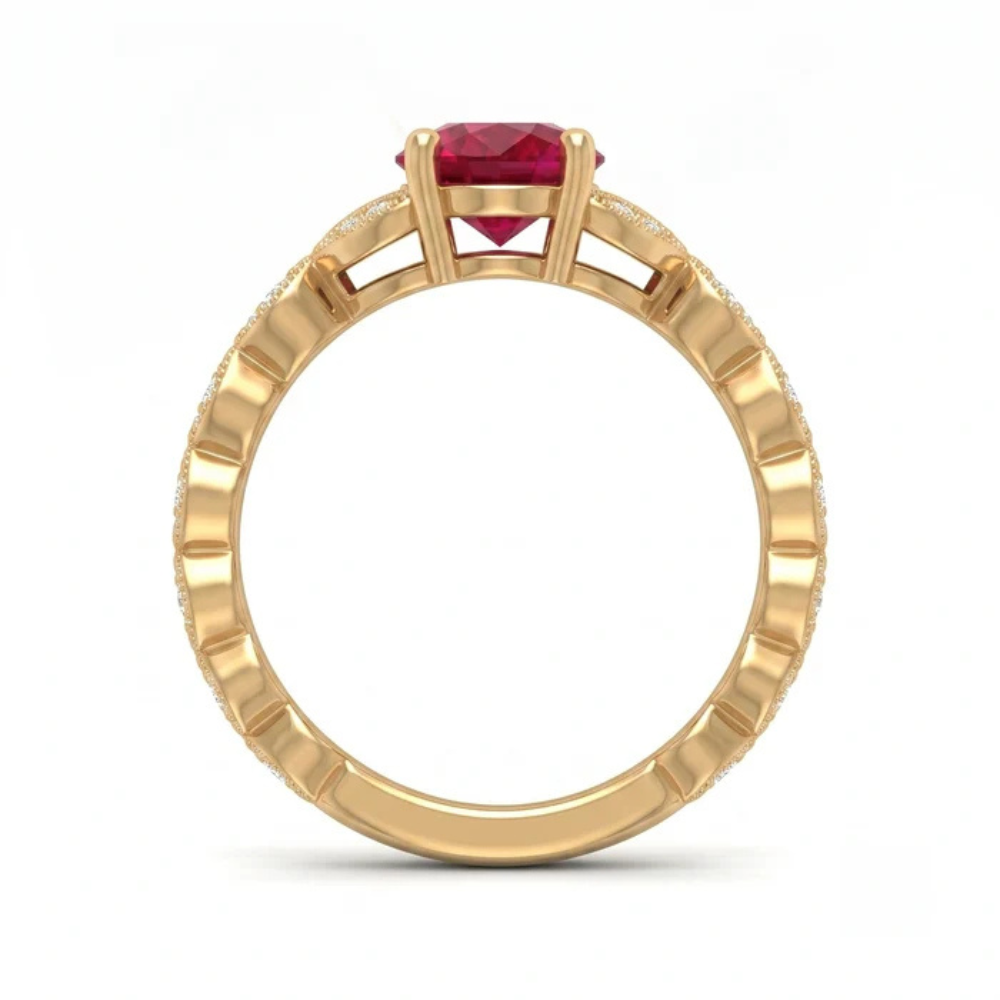 Oval Crimson Ruby Botanical Marquise Leaf Accent Ring