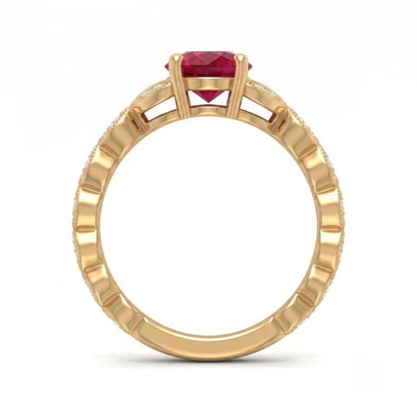 Oval Crimson Ruby Botanical Marquise Leaf Accent Ring