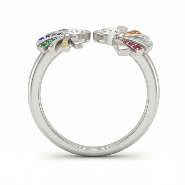 Multicolor Palm Tree Silver Ring