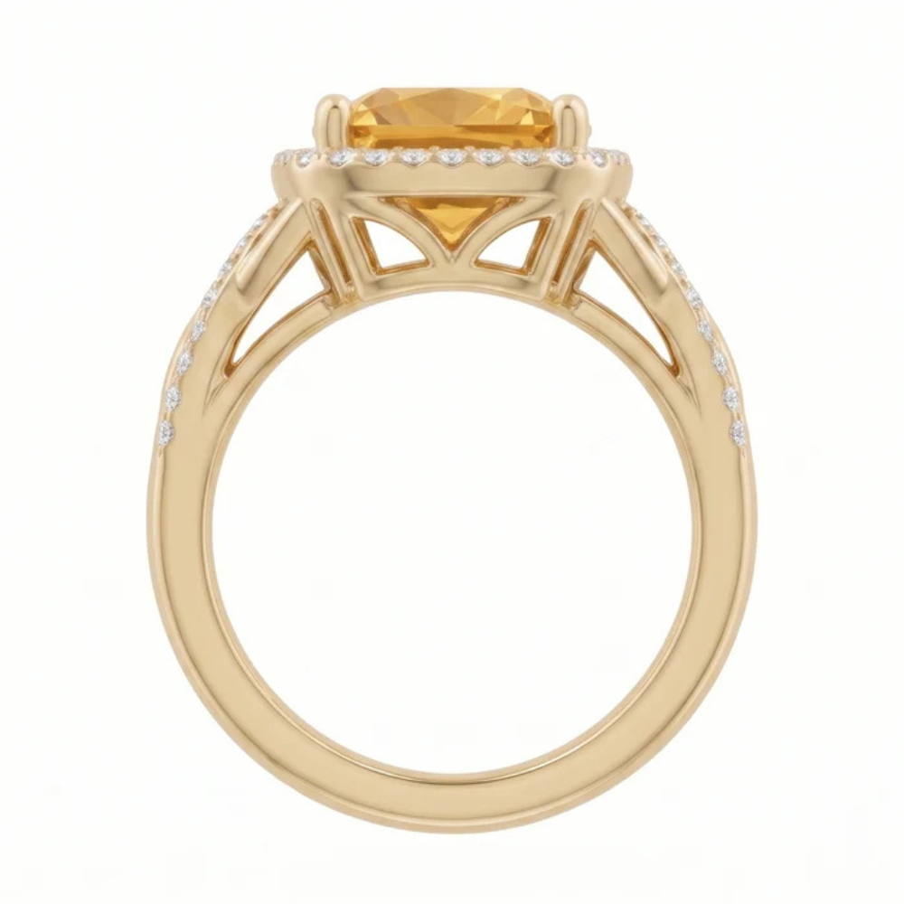 Cushion Honey Citrine Intertwined Celtic Infinity Halo Ring
