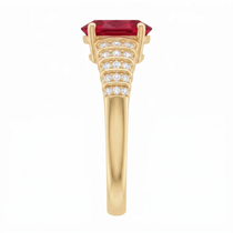 Oval Crimson Ruby Tiered Channel Set Ribbed Band Ring