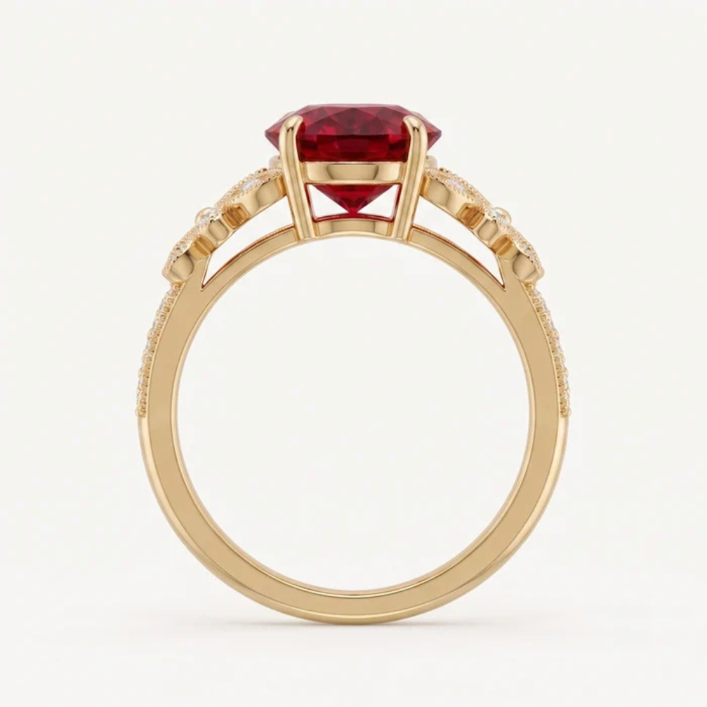 Oval Crimson Ruby Enchanted Blossom Botanical Ring